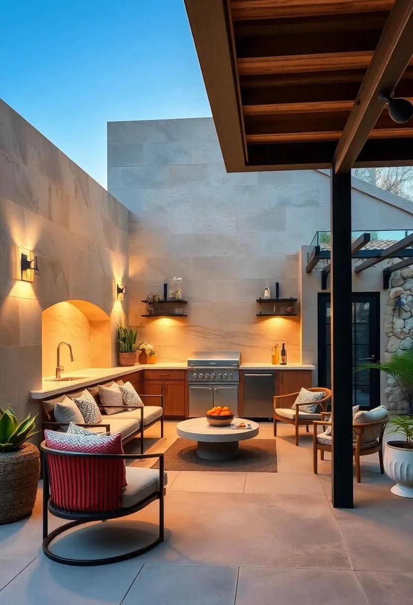 Curating Textural Contrasts With Smooth Surfaces And Rugged Accents To Add Visual Interest Outdoors