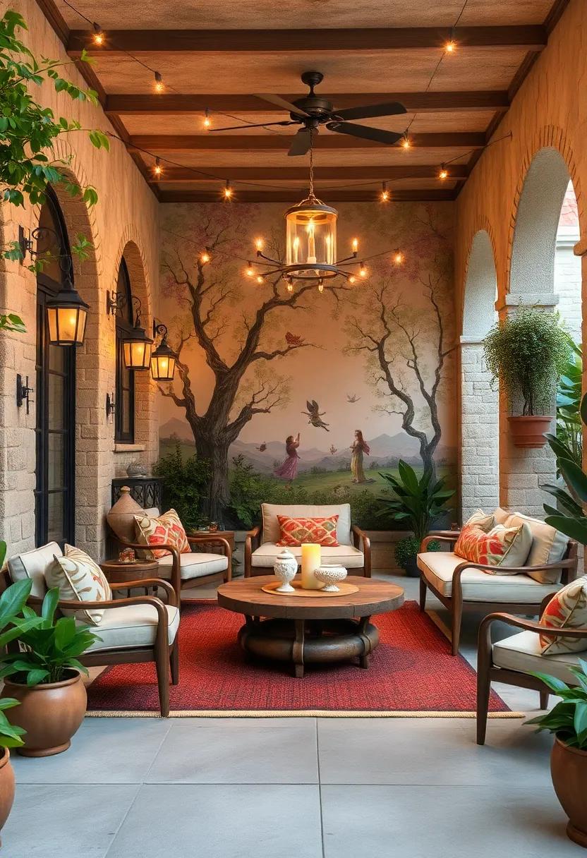 Create a Bohemian Outdoor Retreat Featuring Intricate Mandala Murals and Cozy Textured Fabrics