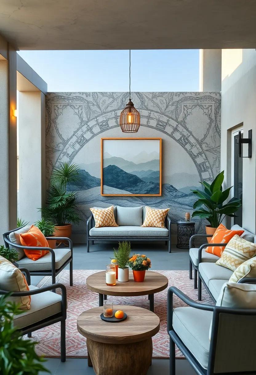 Forge a Nordic Retreat with Simple, Cool-Toned Nature Murals and Clean, Functional Patio Furniture