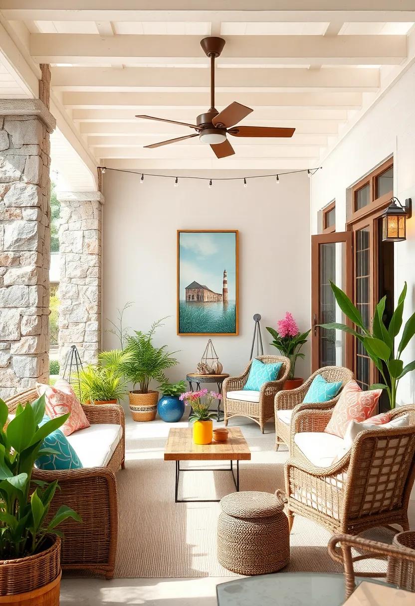 Embrace Coastal Cottage Charm Through Soft Pastel Murals and Wicker Furniture Pieces