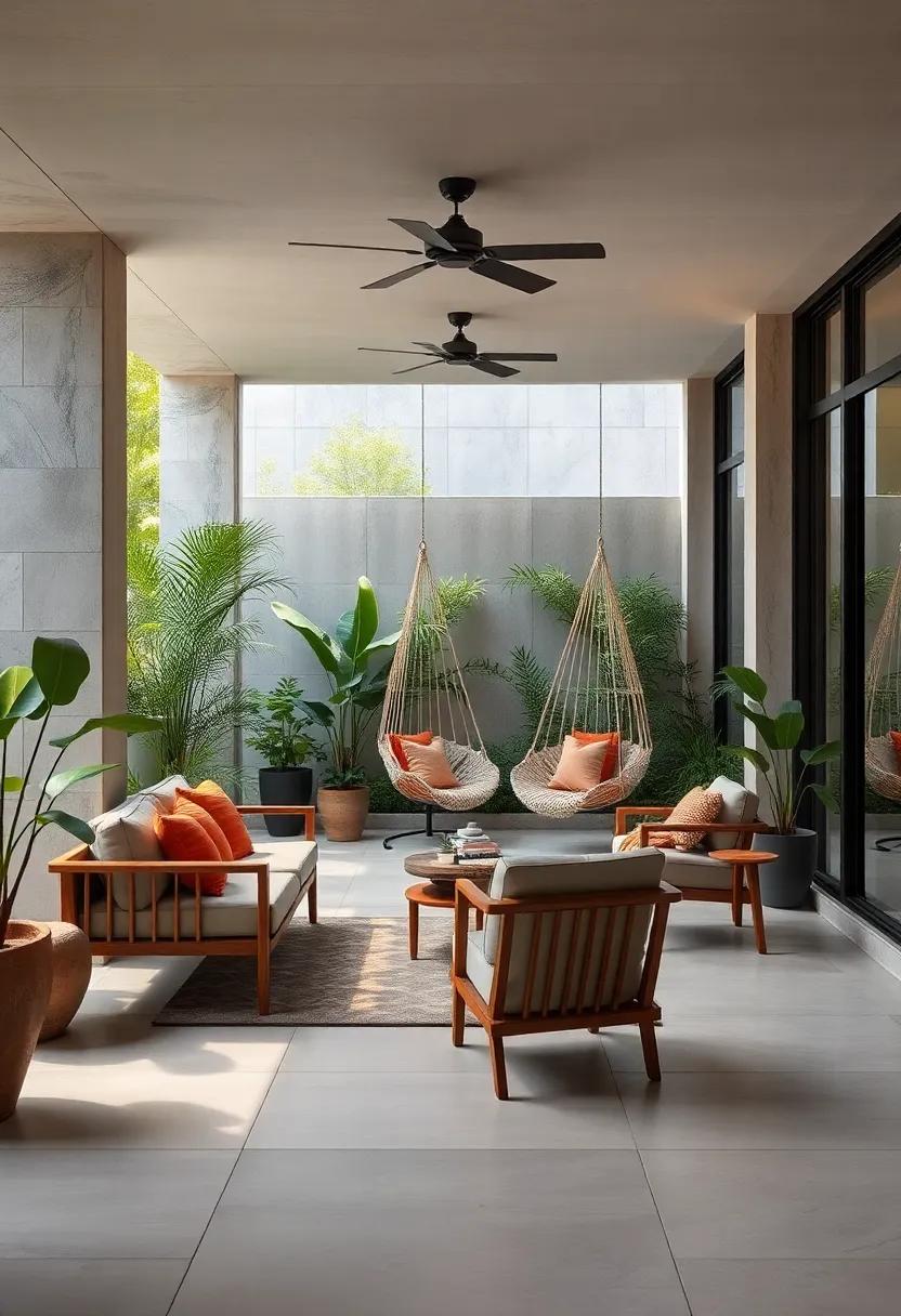 Inviting Hammock Chairs Suspended Amidst Greenery for Chic Relaxation Zones