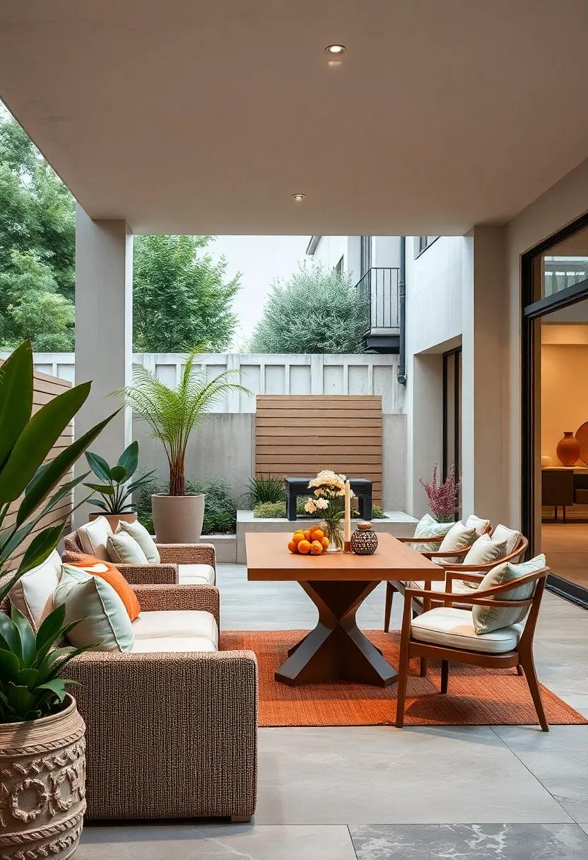 Sophisticated Outdoor Dining Sets Combining Clean Lines with Warm Textures