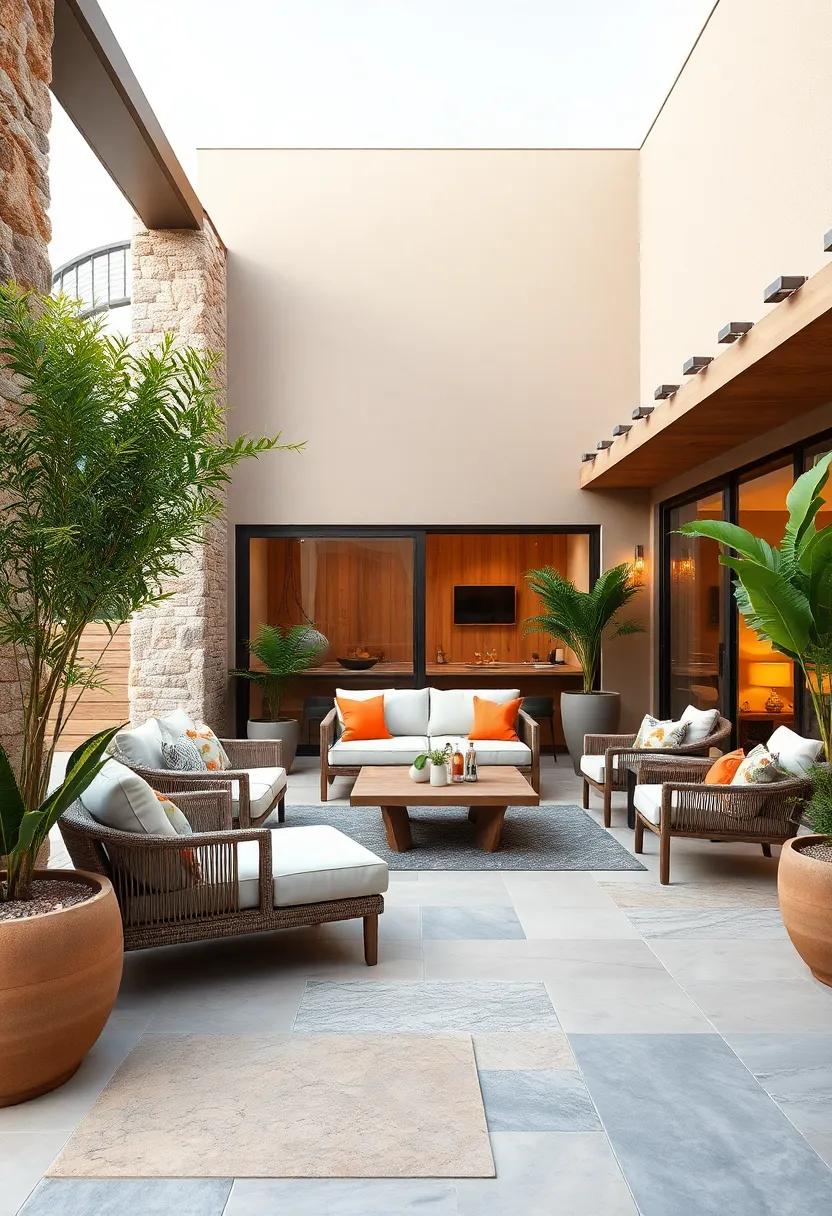 The Harmonious Blend of Earthy Wood Tones and Granular Stone Textures in Patio Design