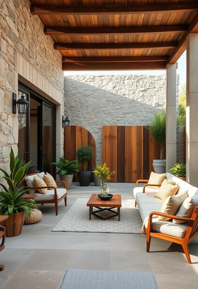 The Serene Contrast Between Weathered Wood and Raw Stone Elements in Outdoor Spaces