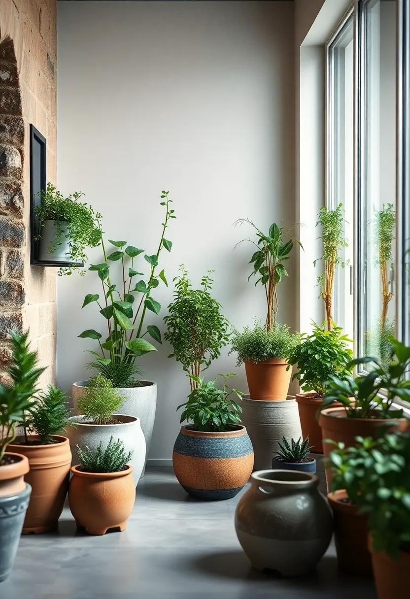 Miniature Herb Gardens Nestled in Artistic Pots Creating Aromatic and Edible Front Spaces