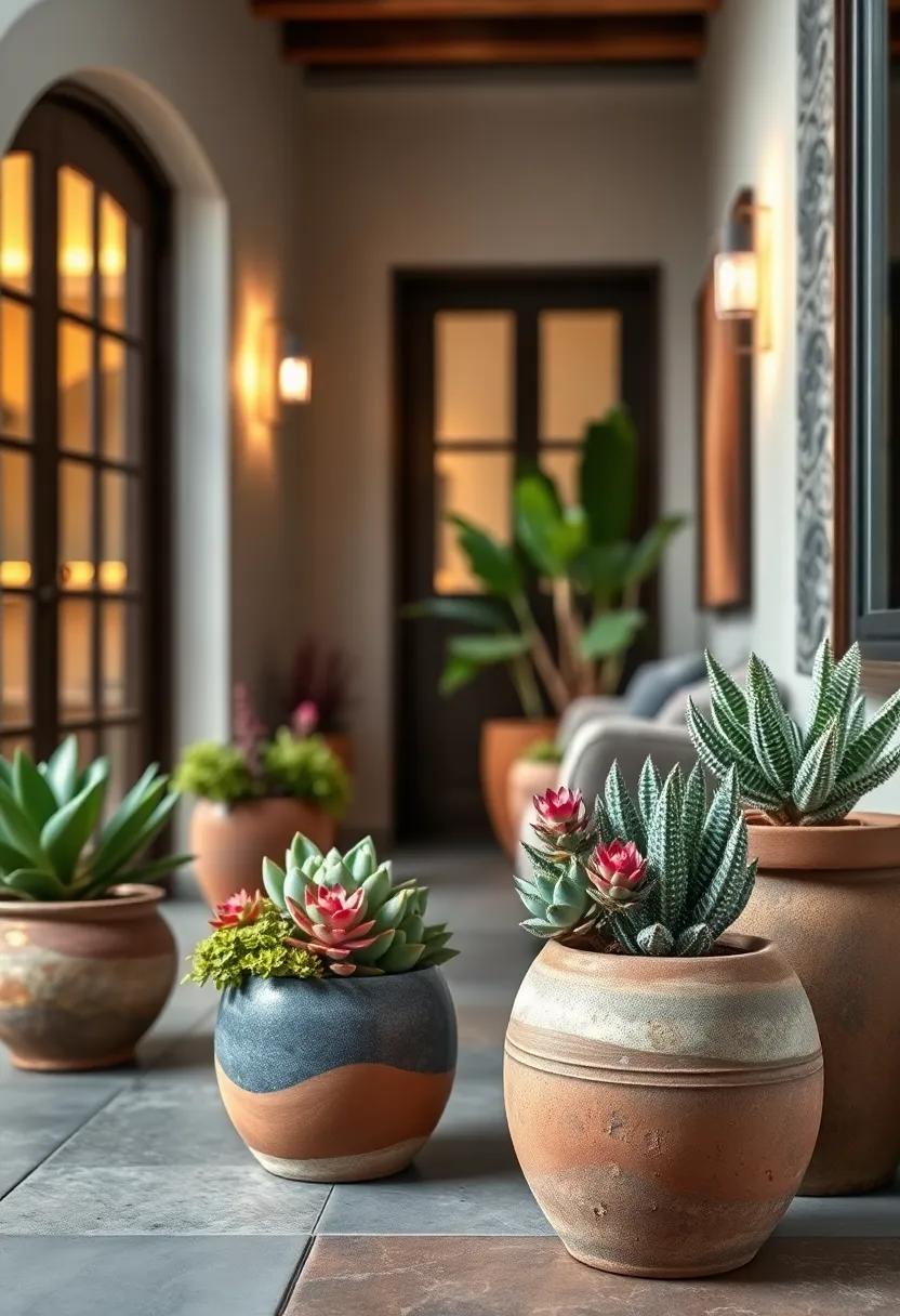 Creative Mixes of Grasses and Ferns in Artistic Pots Crafting a Relaxed and Natural Front Space