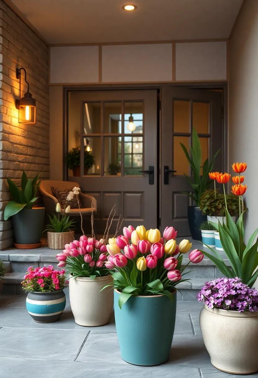 Dainty Miniature Trees Planted in Statement Pots Offering Vertical Interest and Depth to Front Yards