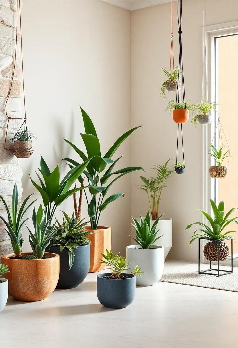 Chic and Modern Ceramic Pots Featuring Bold Colors and Textures Elevating Small Front Gardens