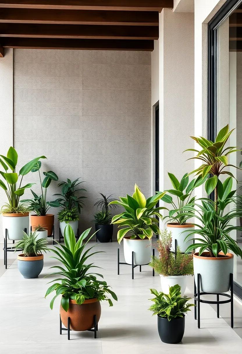Whimsical Plant Displays Using Layered Pot Stands to Maximize Limited Yard Footprint