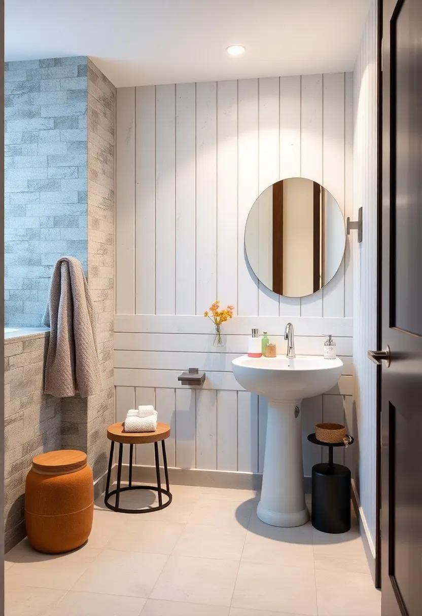 Innovative Vertical Shiplap Pattern Creating Visual Height in a Small Powder Room with Minimalist Decor