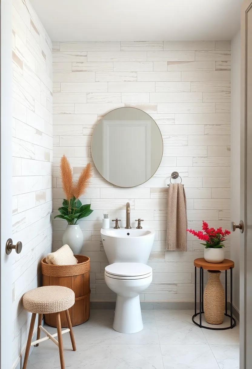 Soft Neutrals and Textured Shiplap Panels Merging to Form a Cozy and Inviting Powder Room Setting