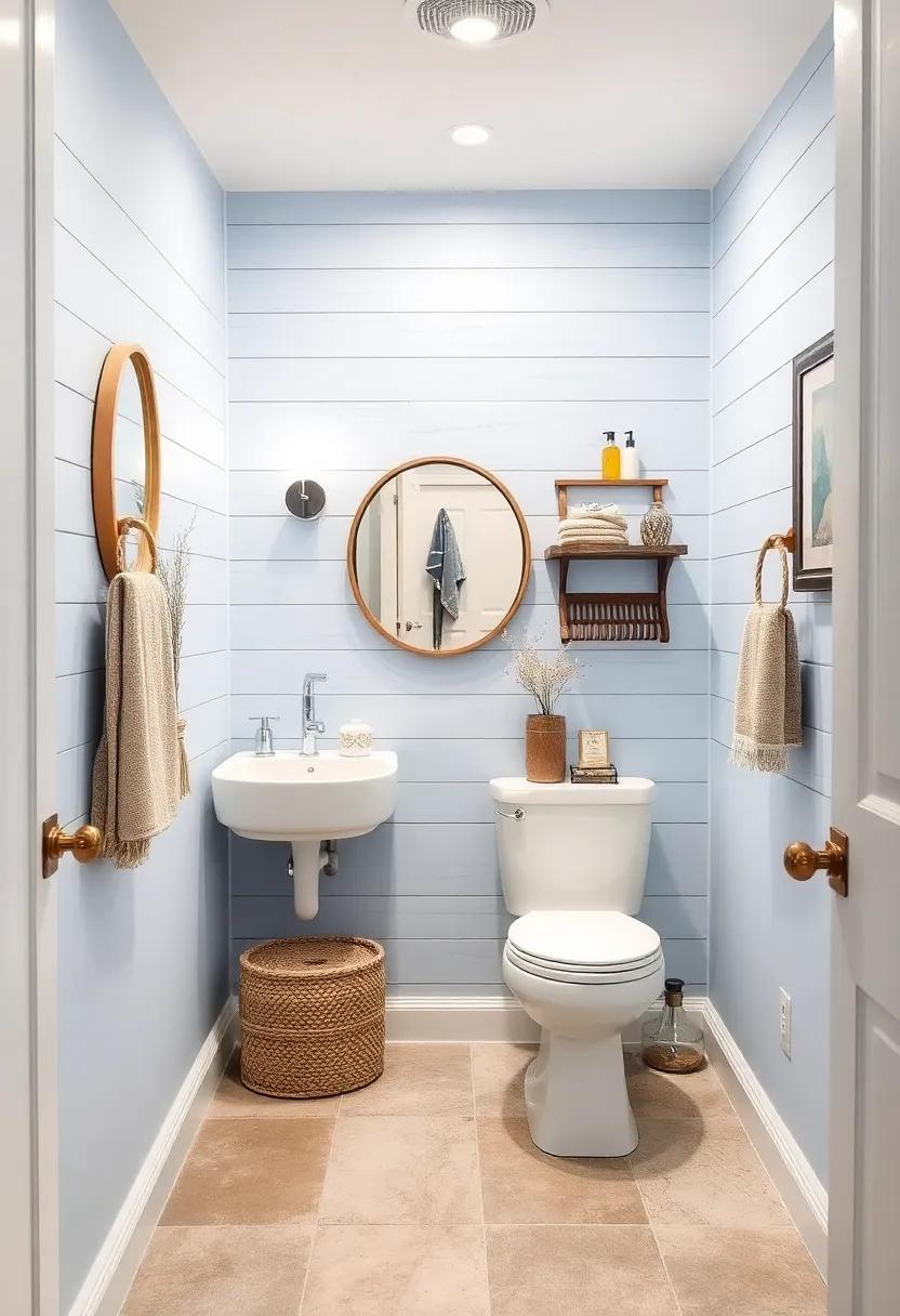 Coastal Vibes Showcased by Light Blue Shiplap Walls Combined with Nautical Accessories and Driftwood Accents