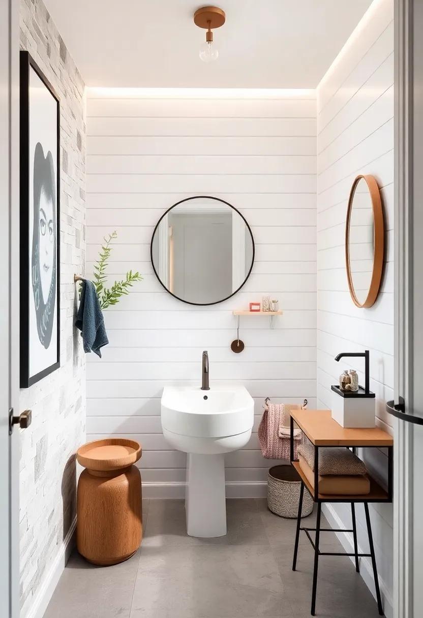 Minimalistic Powder Room Design Using Matte White Shiplap and Simple Scandinavian-Inspired Elements