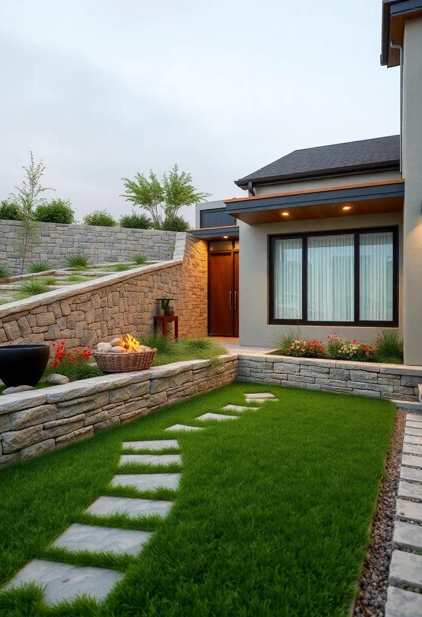 Rustic Cobblestone Walls Lending Old World Charm to Rolling Lawns and Wildflower Edges