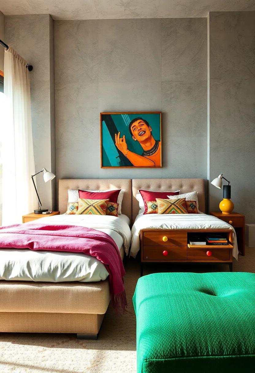 Mid-century Modern Inspired Nightstands Rustically Enhanced with Colorful Knobs