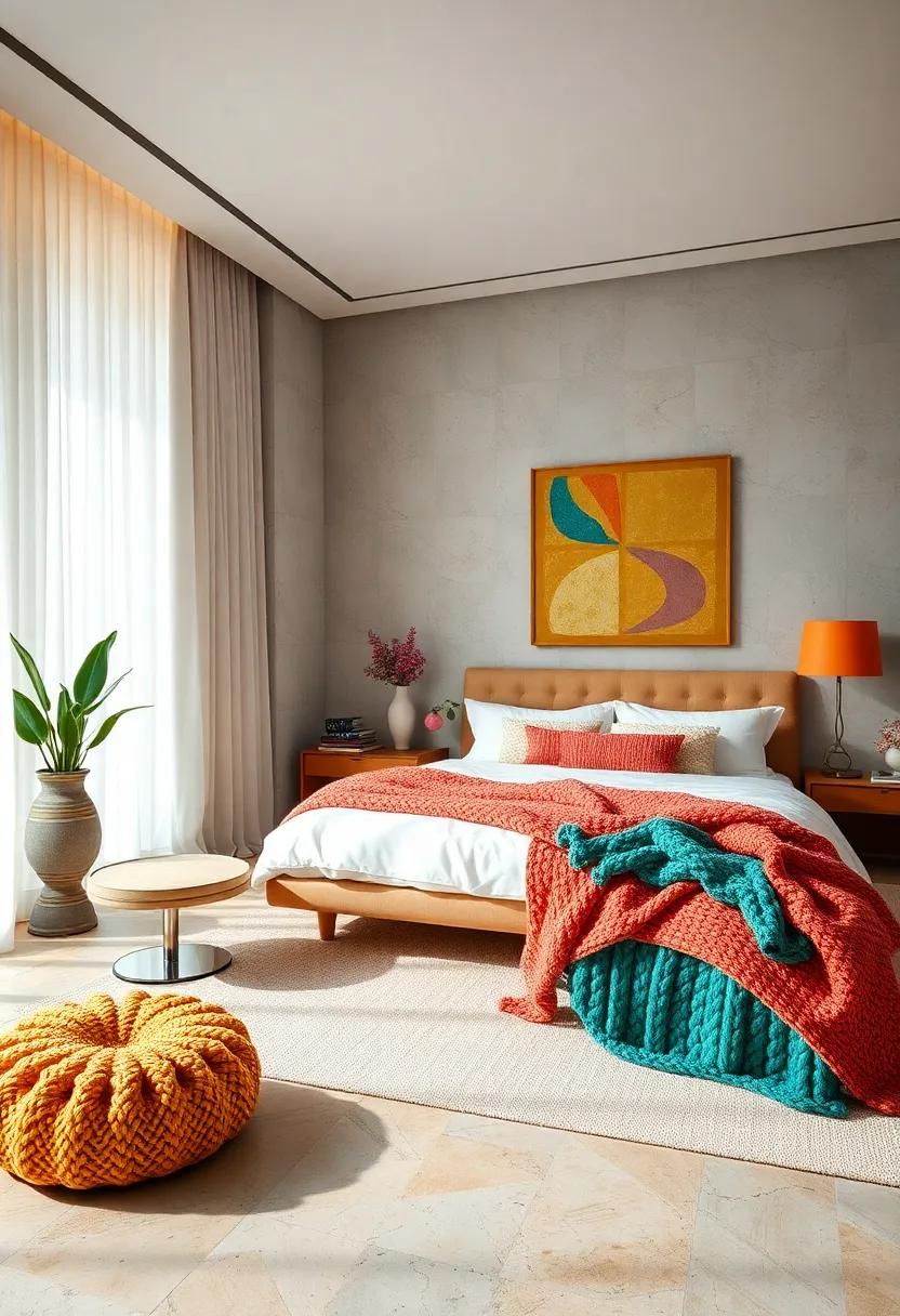 Layered Textile Accents from Sheer Curtains to Chunky Knit Throws in Complementary Colors