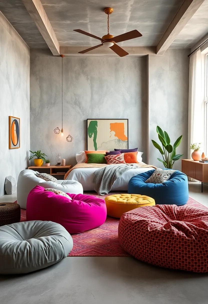 Colorful Bean Bags and Floor Poufs Offering Casual Seating with Fun Retro Energy