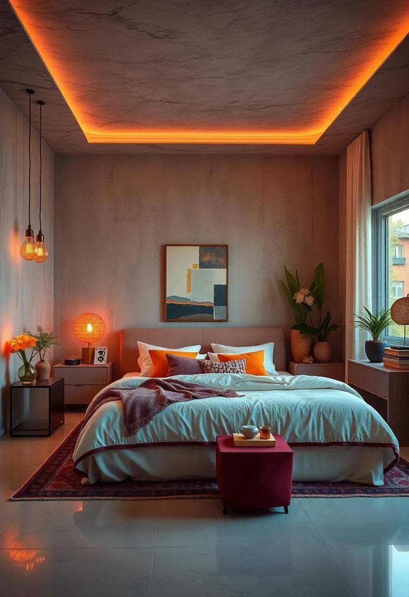 Warm Ambient Lighting Using Colored Bulbs to Imitate the Mood of a 70s Sunset