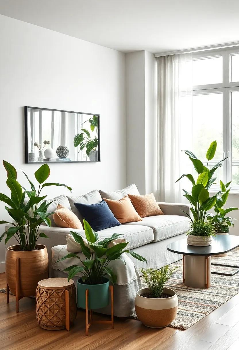 Incorporating Greenery Through Potted Plants and Sleek Planters in Modern Scandinavian Style
