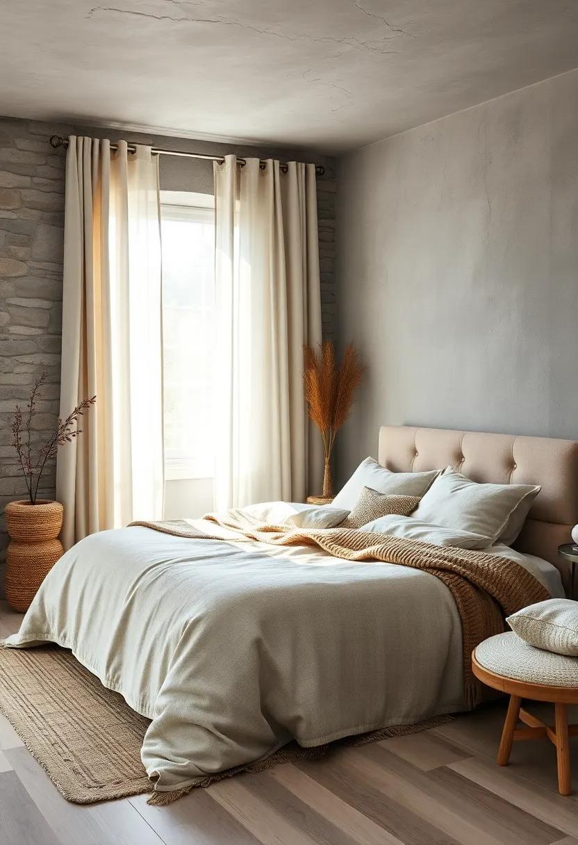 Natural Light Filtering Through Linen Curtains onto a Bed Swathed in Warm Alpaca Wool