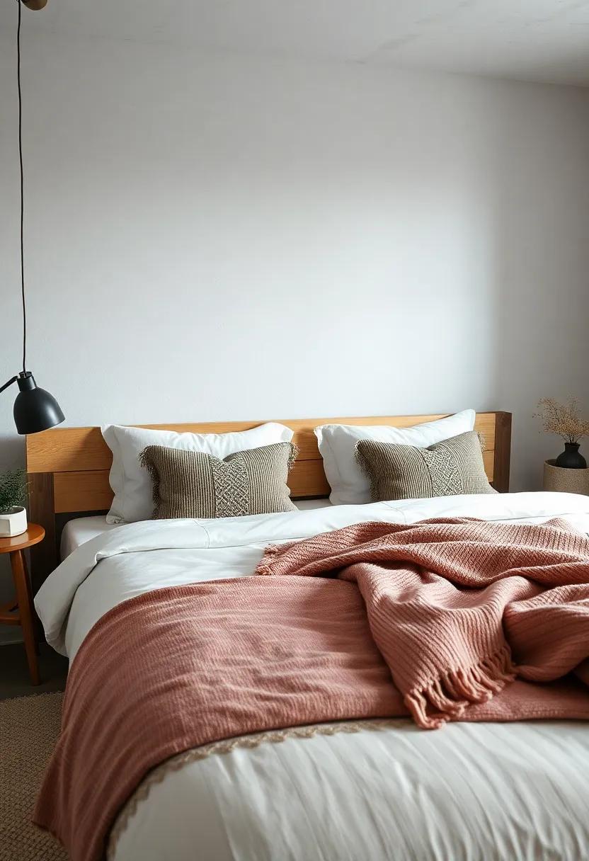 Rustic Wooden Bed Heads Adorned With Cushions Wrapped in Cozy Nordic Fabrics