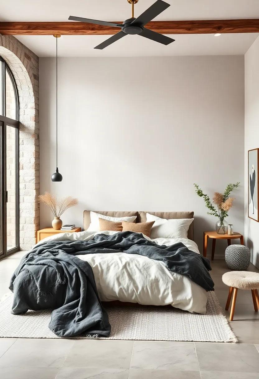 The Serenity of Monochrome Bedding Accented by Rich Textural Contrasts in Scandinavian Bedrooms