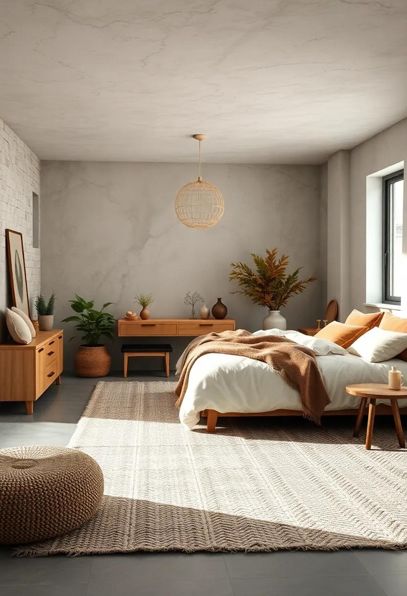 Textured Rugs Underfoot Adding Depth and Warmth to a Serene Scandinavian Sleeping Space
