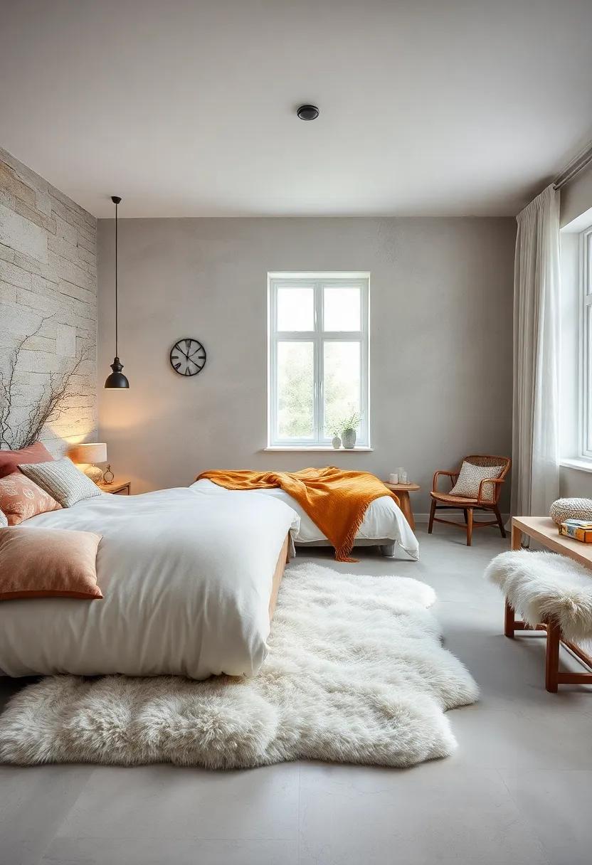 Velvet Cushions and Soft Sheepskin Rugs Blending Comfort and Style in Nordic Bedroom Spaces