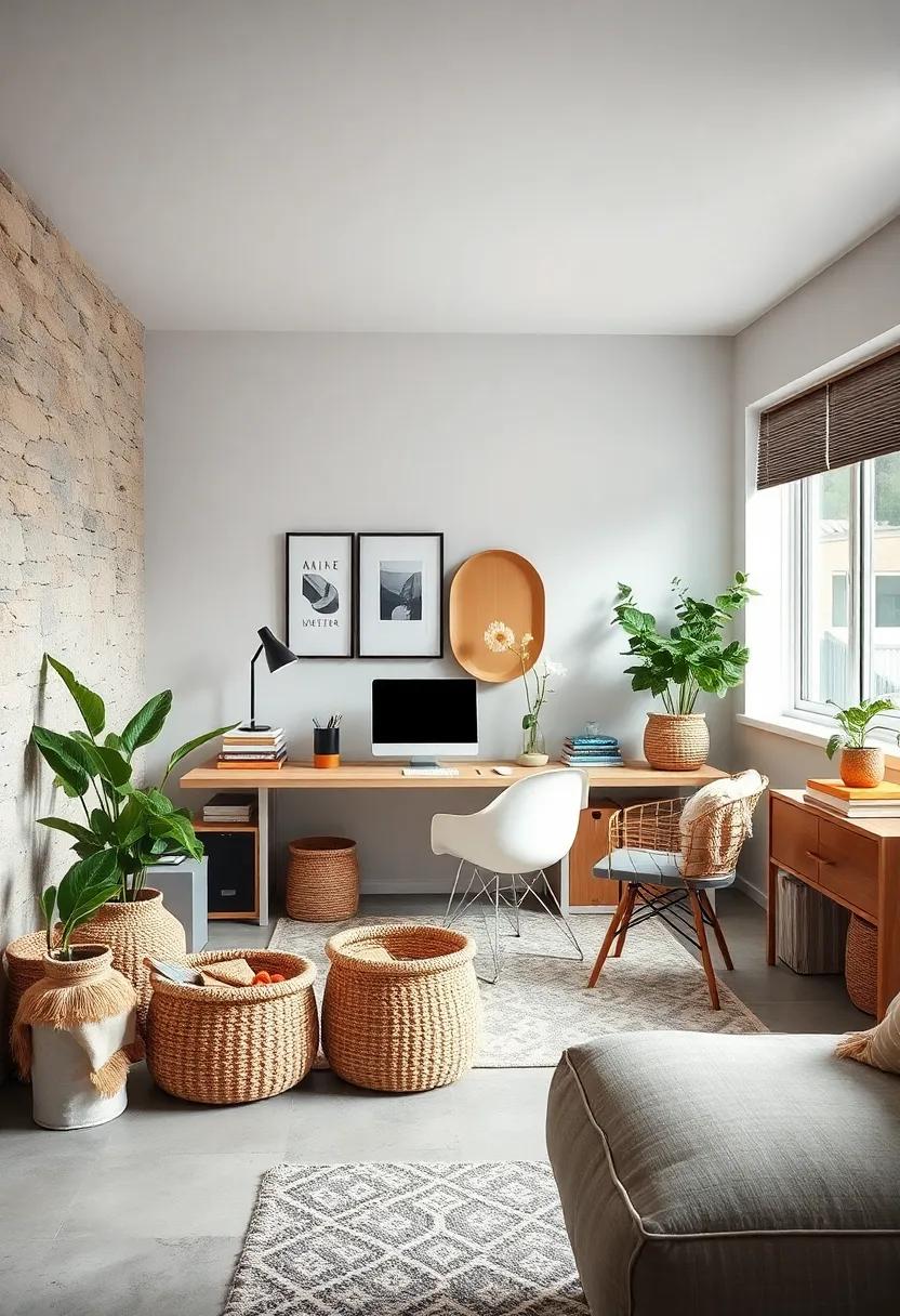 Natural Fiber Baskets and Containers Providing Stylish Storage Without Distracting From the Calm Workspace