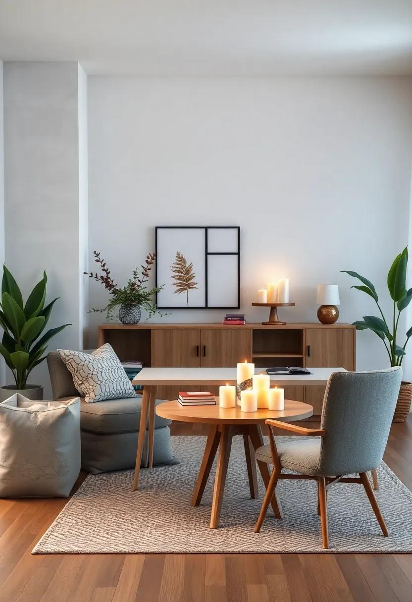 Natural Scents and Minimalistic Candle Arrangements Enhancing the Serenity of Scandinavian Home Workspaces