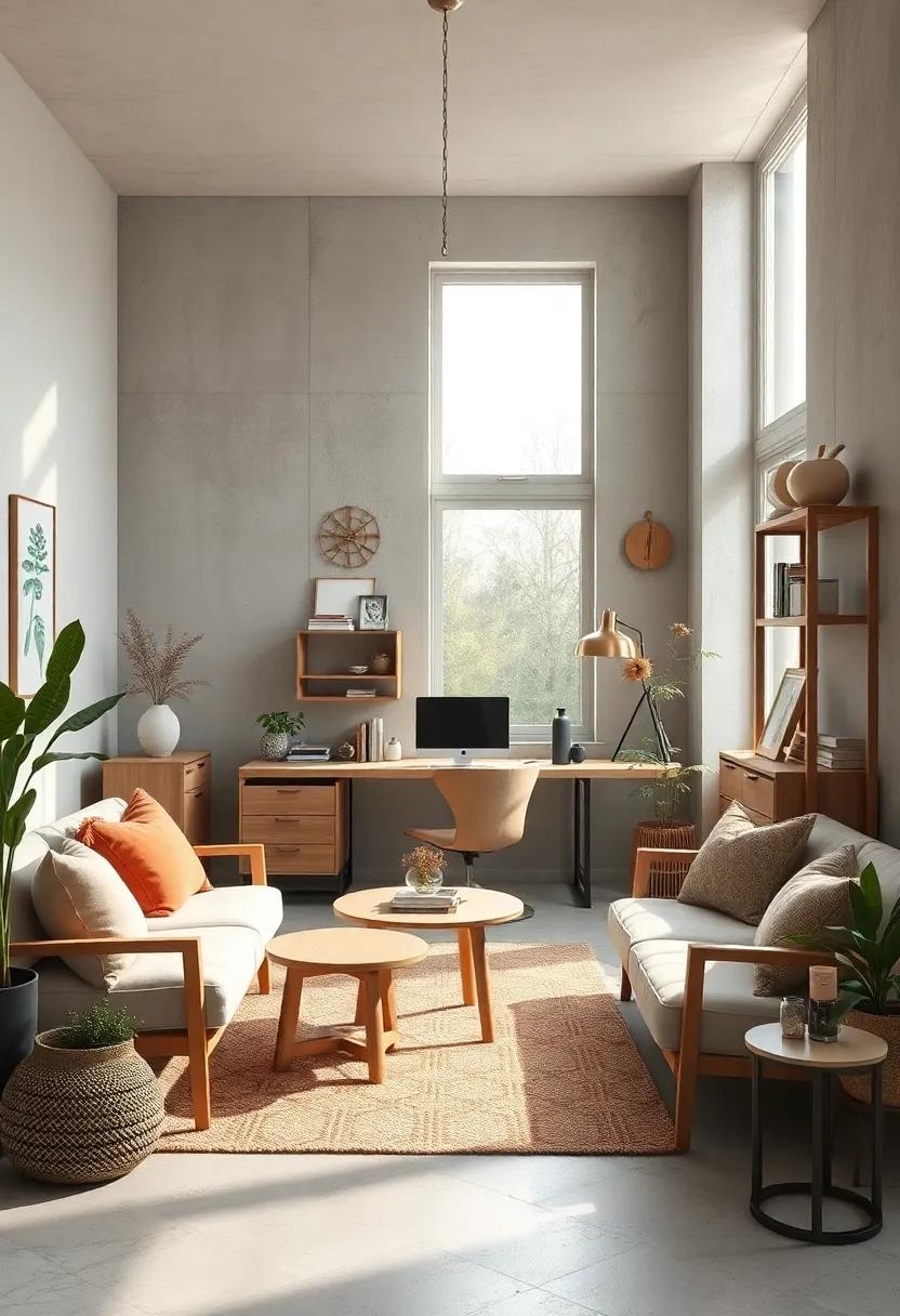 Serene Scandinavian Workspaces Bathed in Natural Light With Minimalist Wooden Furniture and Soft Textures