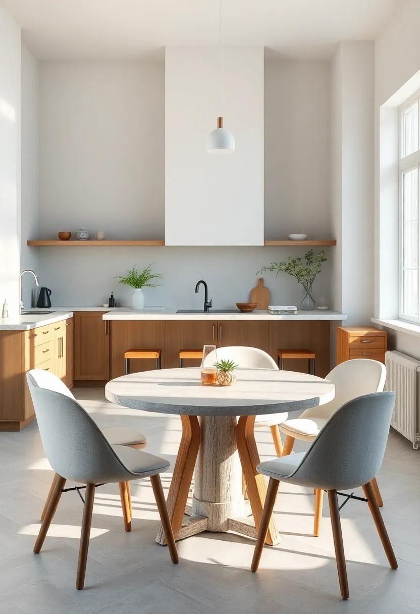 Scandinavian Kitchen Tables with Rounded Edges and Smooth Finishes Bathed in Natural Morning Light