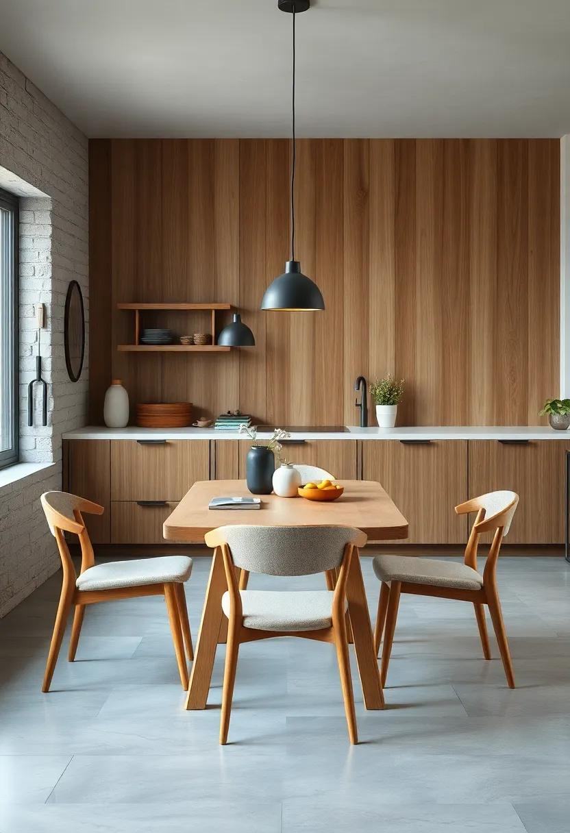 The Subtle Harmony of Minimalist Scandinavian Kitchen Tables Amidst Natural Wood Textures and Soft Lighting
