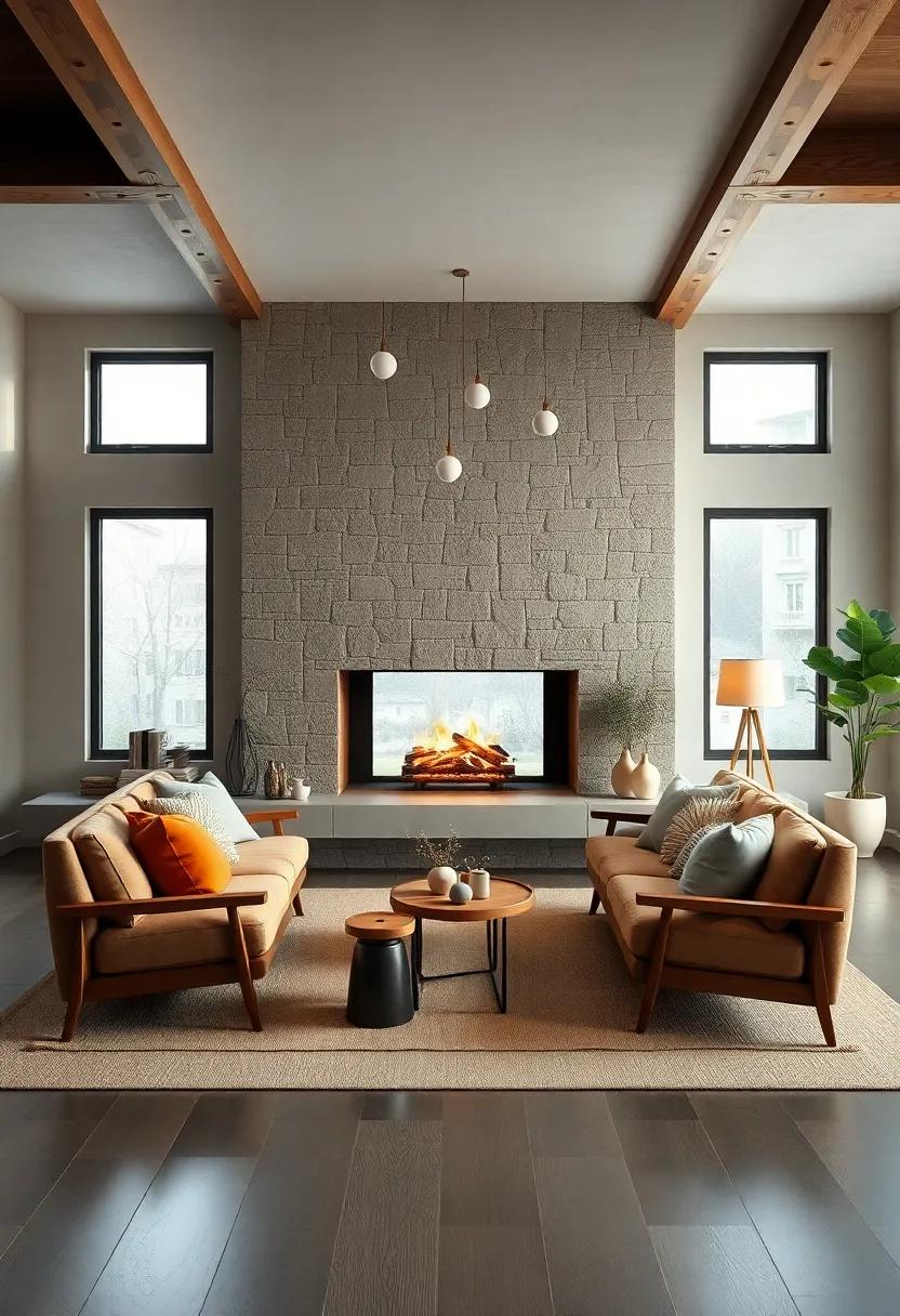 Balanced Symmetry Between Fireplace Hearth and Scandinavian Seating Creating Peaceful Vistas