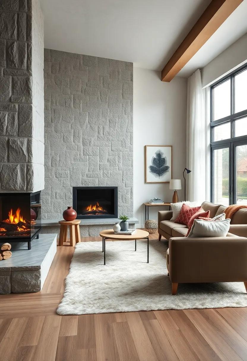 Layered Textures Including Fur Rugs and Woven Cushions Paired With Scandinavian Fireplaces