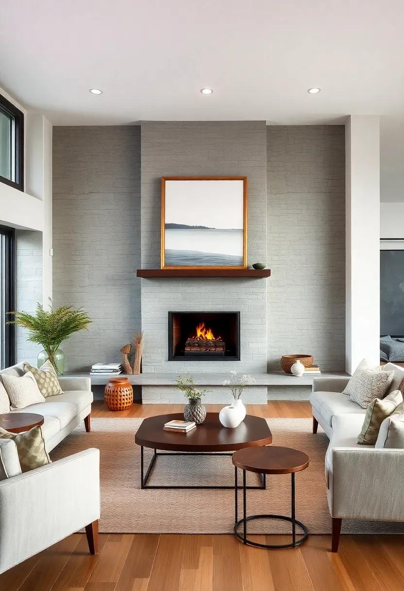 Minimalist Nordic Artwork Above Fireplaces Creating Focal Points in Harmonious Living Spaces