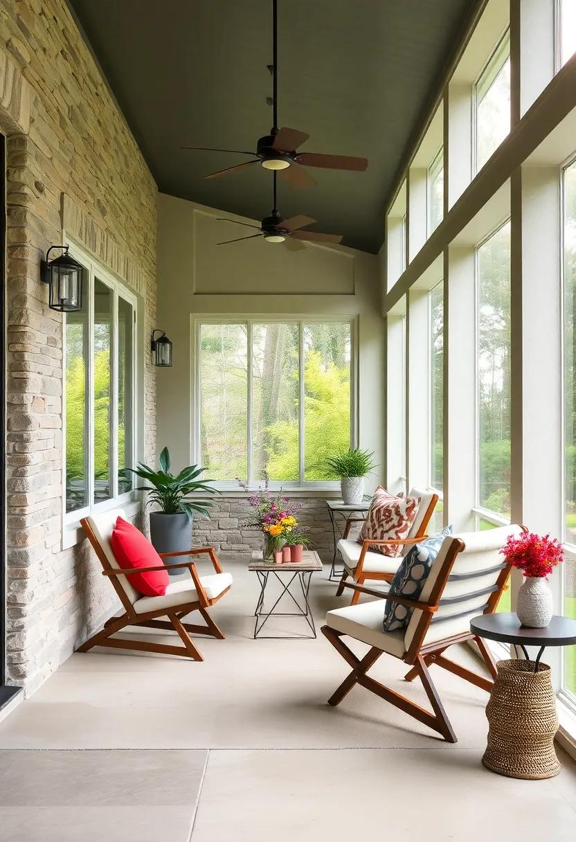 Blending Indoor Comfort and Outdoor Views Using Fold-Out Chairs in a Screened Porch