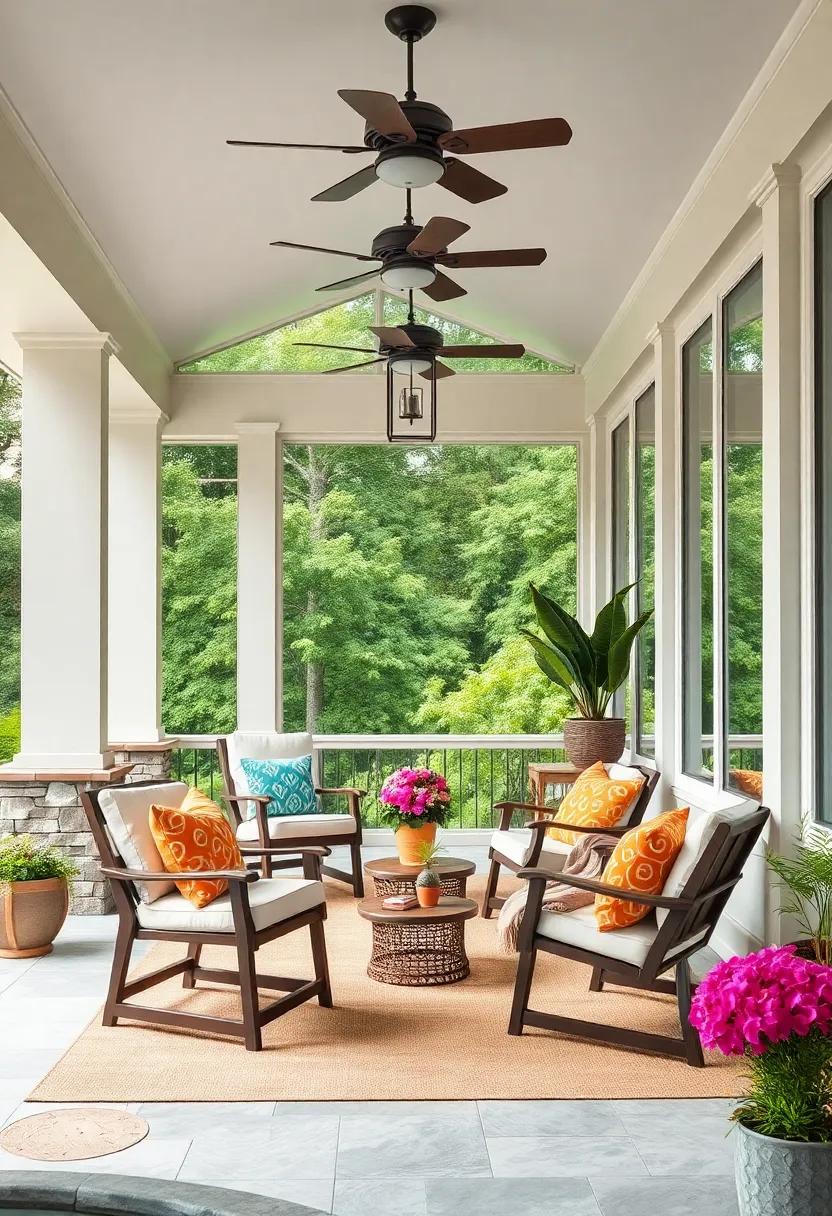 Integrating Fold-Out Chairs Seamlessly Into a Modern Screened Porch Color Palette