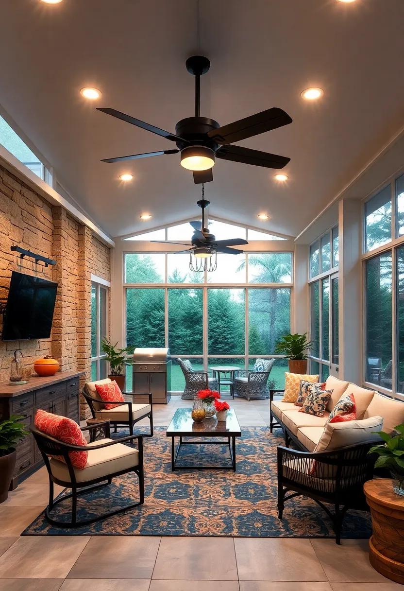 - Multipurpose Ceiling Fans with Integrated Lighting Balancing Airflow and Illumination Outdoors