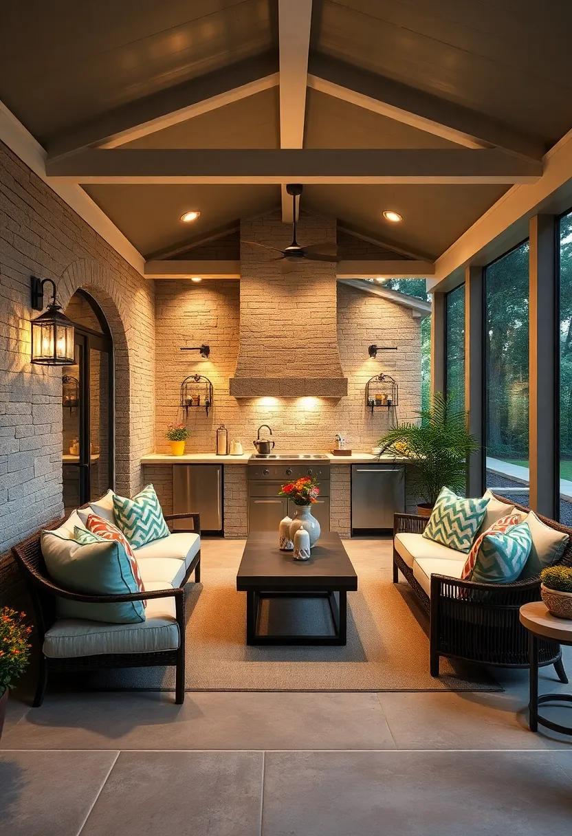 - Layered Lighting Designs Emphasizing Depth and Function in Screened Porch Kitchens