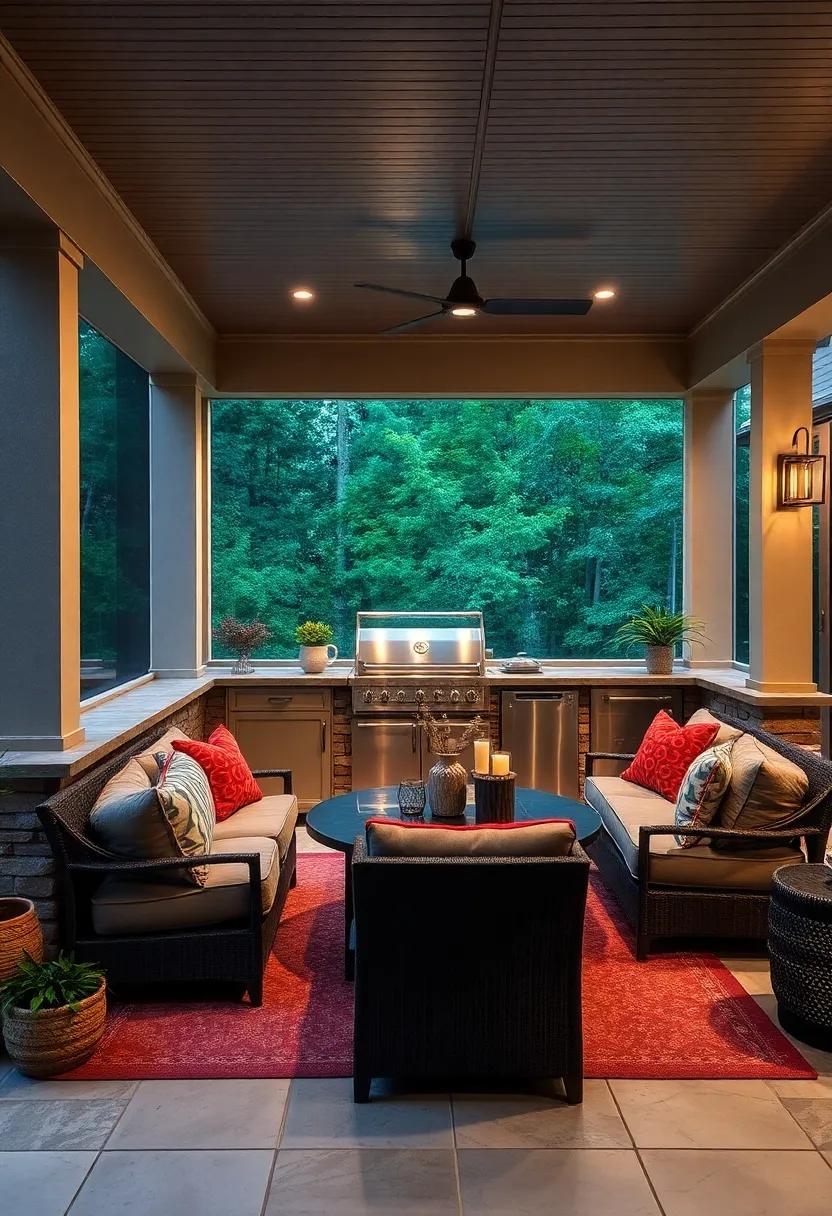 - Integrated LED Strips Highlighting Architectural Details Around a Screened Outdoor Cooking Space