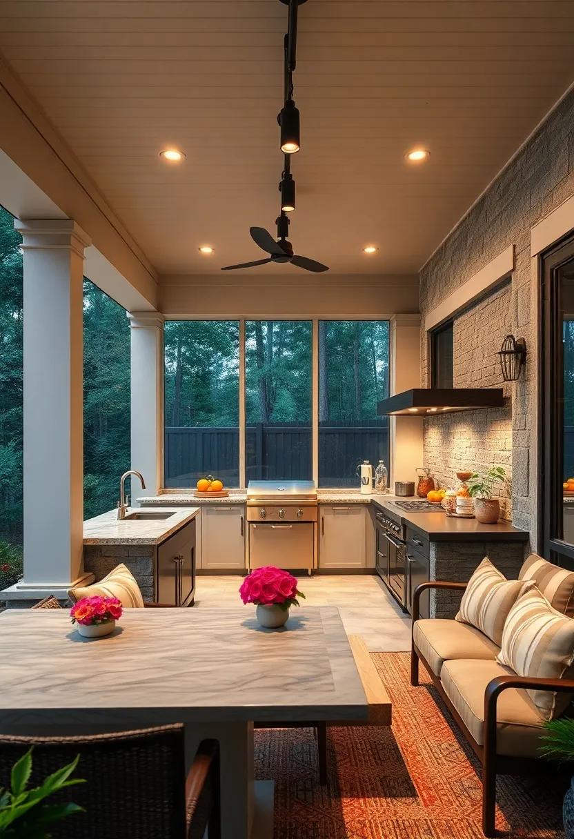 - Minimalist Track Lighting Systems Directing Attention to Food Prep Surfaces in Screened Kitchens