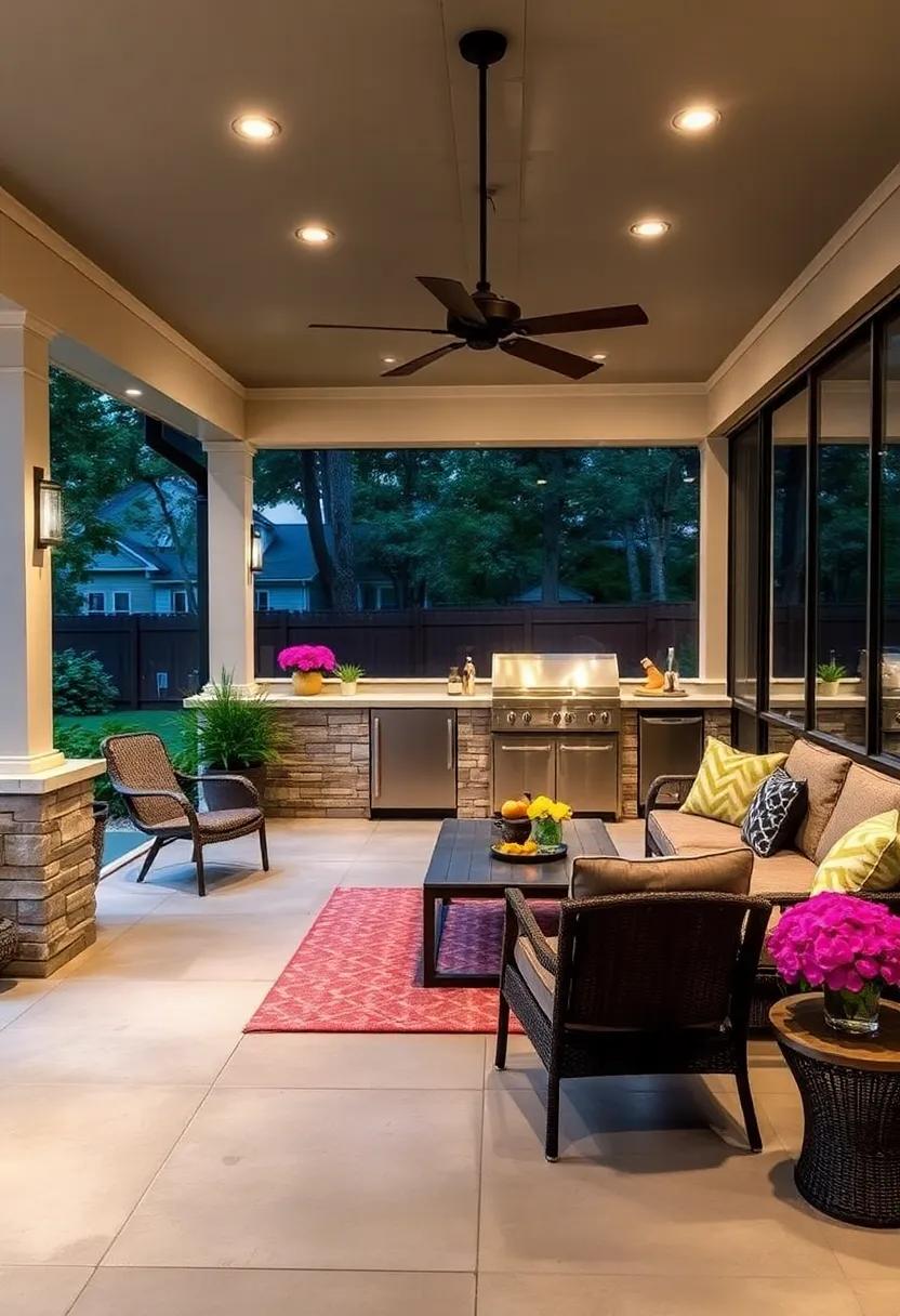 - Combining Task and Mood Lighting for Versatile Screened Porch Outdoor Kitchen Setups