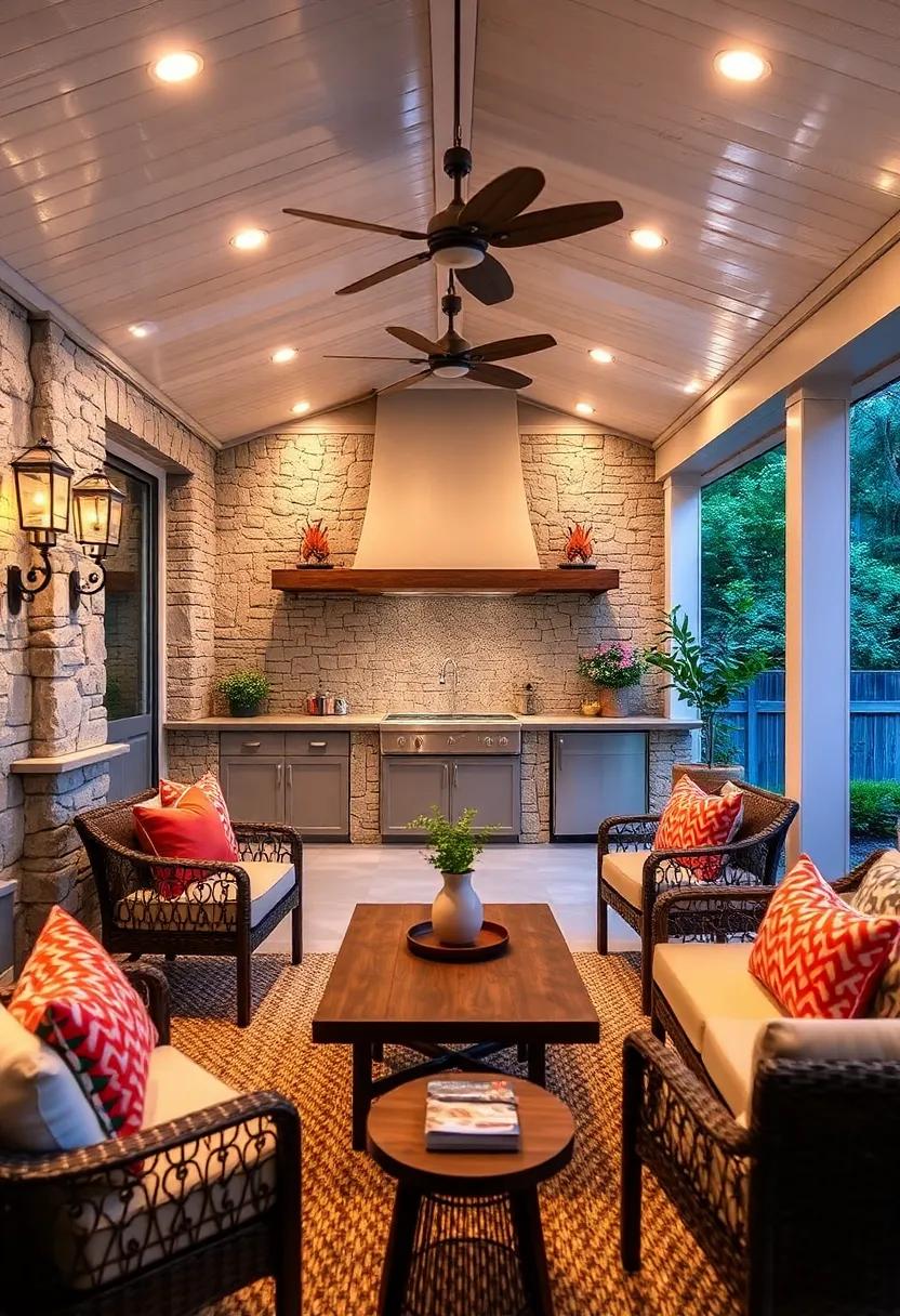 - Nature-Inspired Lighting Fixtures Blending Seamlessly with Screened Porch Kitchen Décor