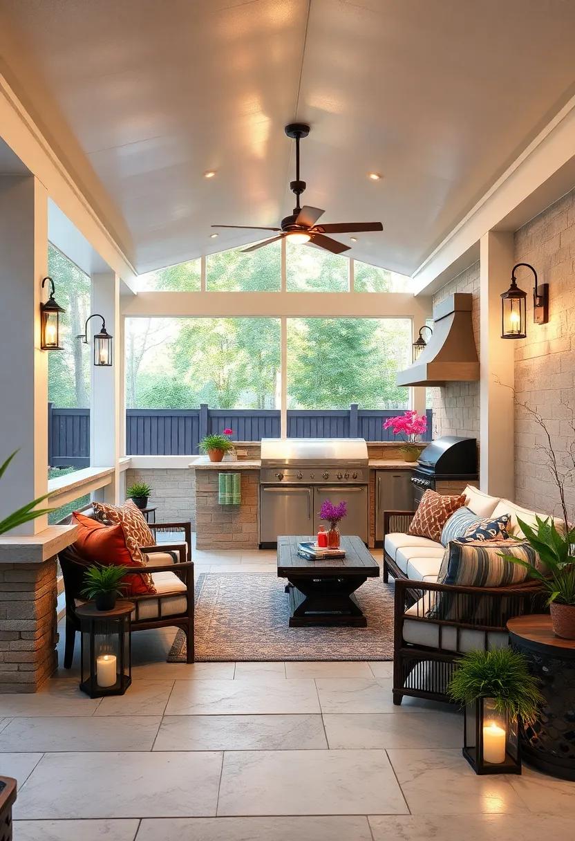 - Solar-Powered Lanterns Creating Eco-Friendly Illumination in Screened Outdoor Cooking Areas