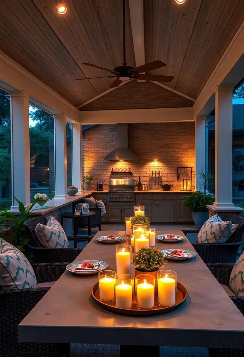 - Candlelit Centerpieces Enhancing Nighttime Screened Porch Meals with a Touch of Warmth