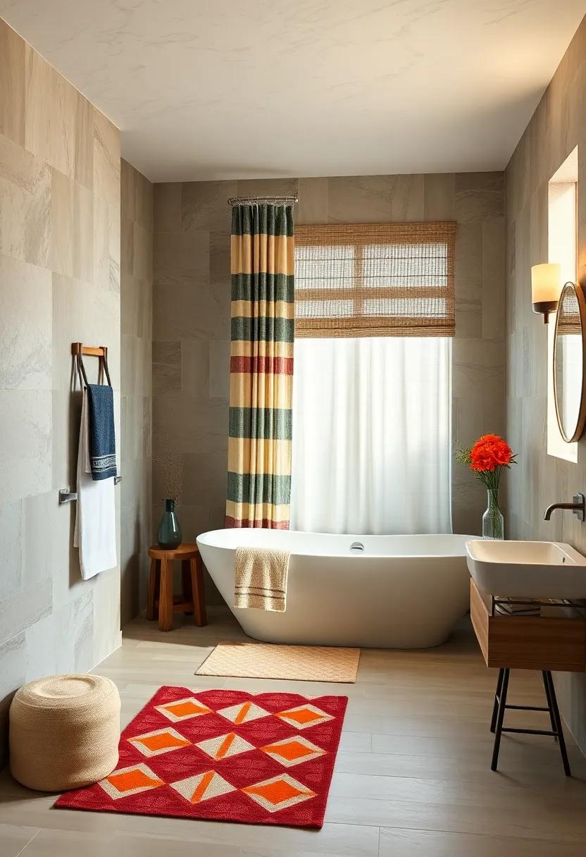 Bold Geometric Patterns on Shower Curtains and Rugs for a Stylish Contemporary Seasonal Makeover