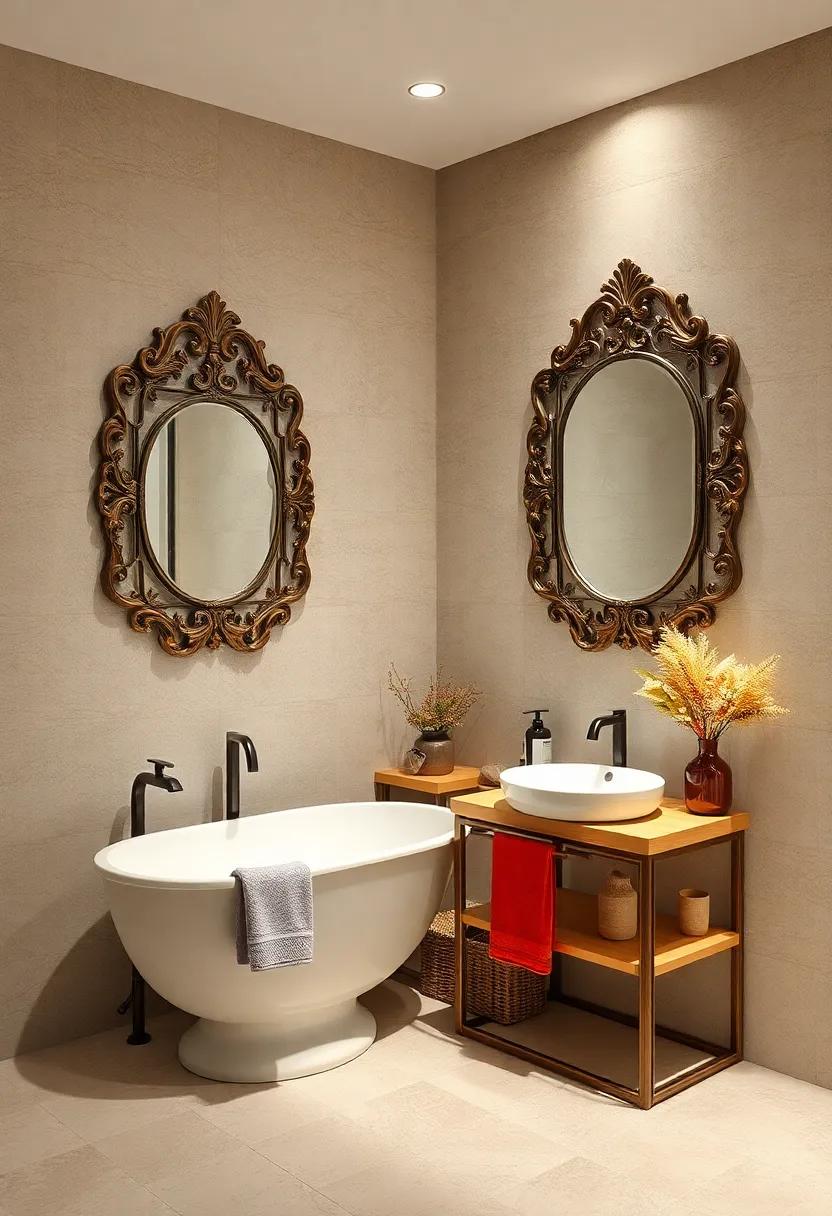 Decorative Mirrors with Ornate Frames Reflecting Light and Amplifying the Seasonal Decor Style