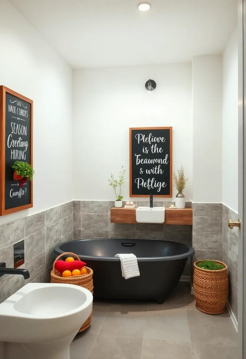 Rustic Chalkboard Signs with Positive Quotes and Seasonal Greetings to Personalize Your Bathroom Atmosphere