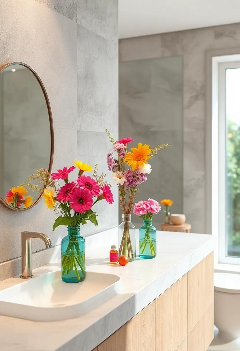 Seasonal Fresh Flower Arrangements in Recycled Glass Bottles Adding Elegance and Nature's Fragrance